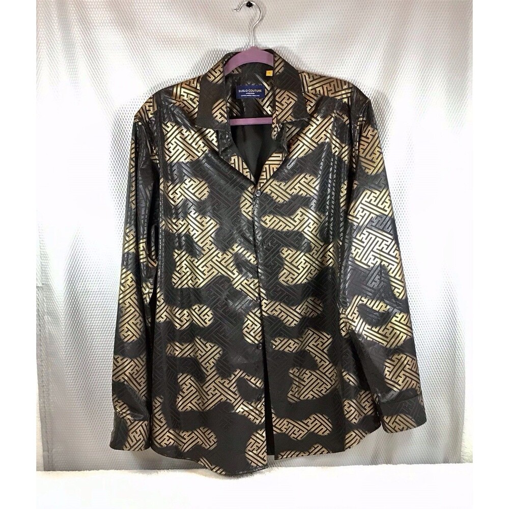 Suslo Couture Men's Shirt Limited Edition Confort Stretch Black & Gold Size L